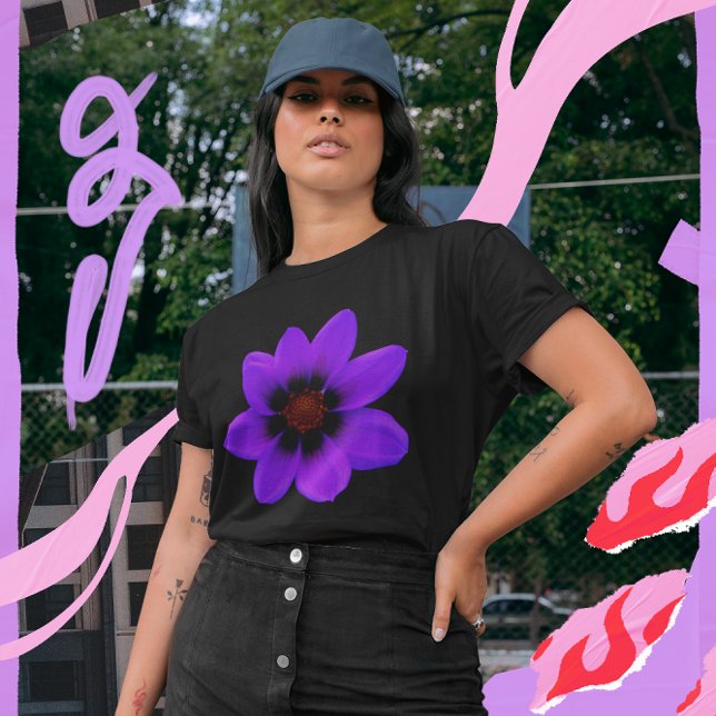 Camiseta Flor Azul Brilhante no Escuro Escuro da Mulher (Bright Blue Flower at Dusk Dark Women's T-Shirt)