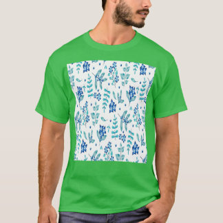 Camiseta Flor Azul Padrão de Aquarela Floral