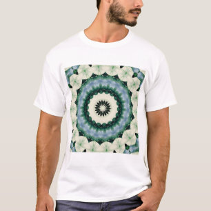 Camiseta Flor Branca e Mandala Azul Cerúleo