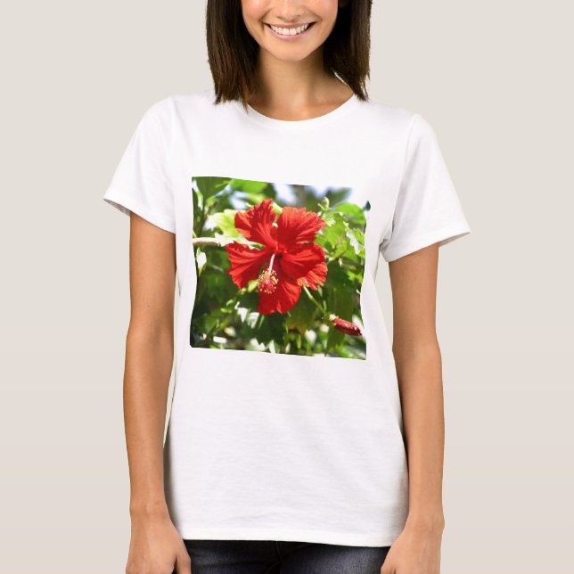 Camiseta Flor Brilhante Red Havaiana Hibiscus (Frente)