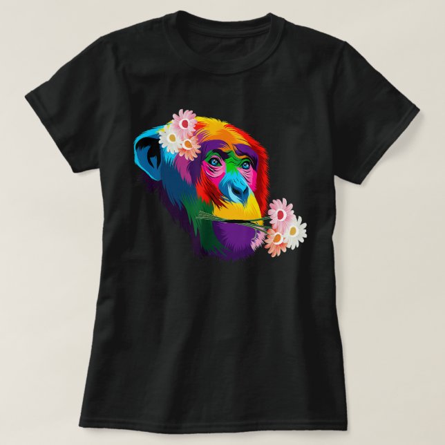 Camiseta Flor chimpanzé colorida macaco Chimpanzé (Frente do Design)