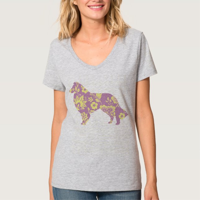 Camiseta Flor Collie Rosa na cinza (Frente)