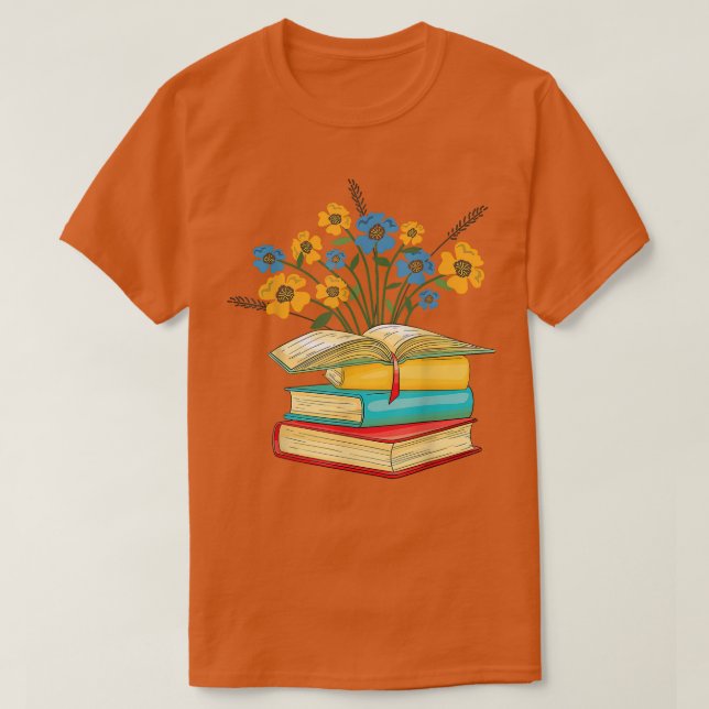 Camiseta Flor com Livro de Professores Lendo da Bibliotecár (Frente do Design)
