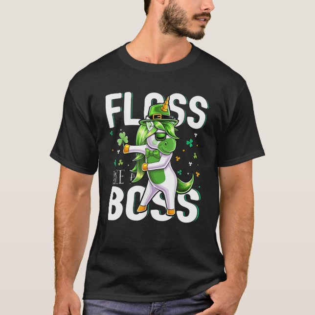 Camiseta Flor como Chefe Flageando Dia do Unicórnio Patrick (Frente)