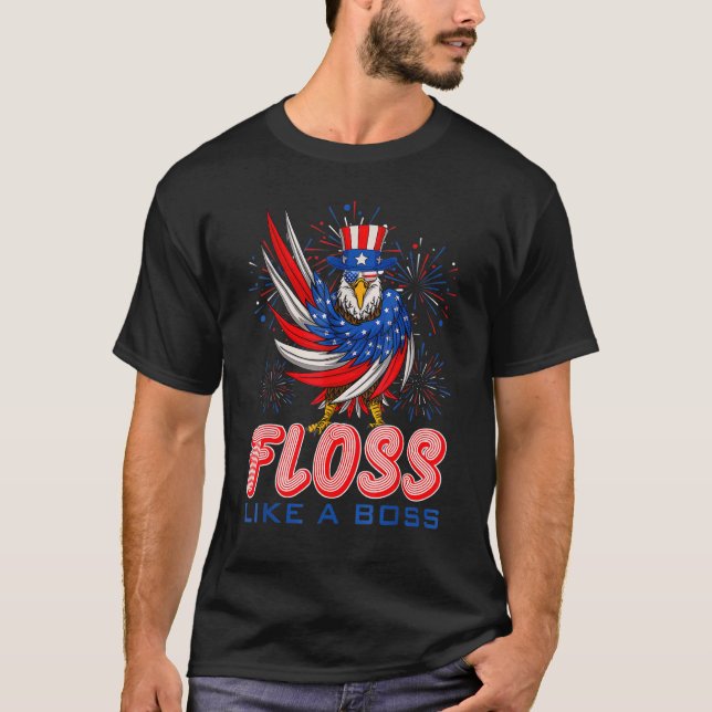 Camiseta Flor Como Um Chefe Águia Independência Americana 4 (Frente)