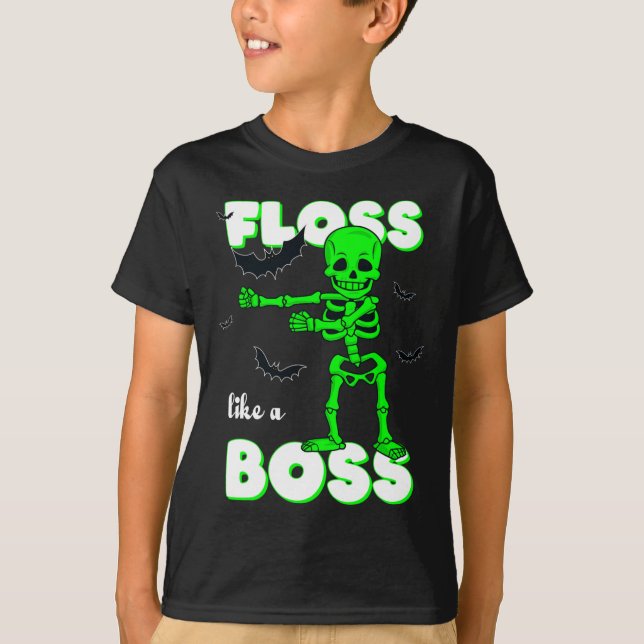 Camiseta Flor Como Um Chefe Esqueleto De Halloween Meninas  (Frente)