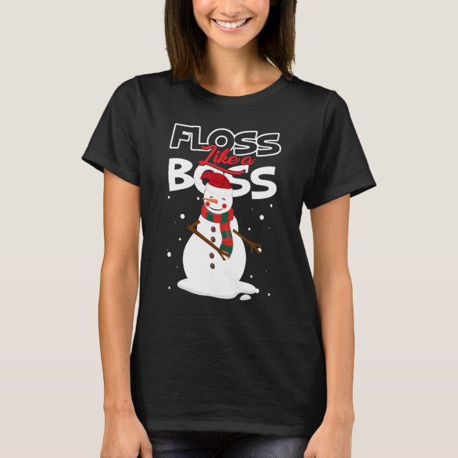 Camiseta Flor como um chefe Snowman Flosing Natal 3 (Frente)