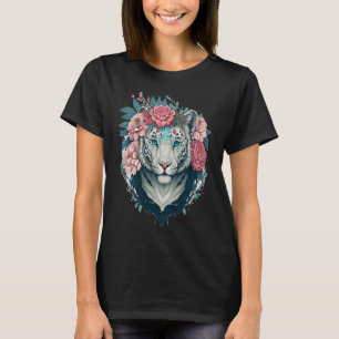Camiseta Flor Coroa Floral Animal Tigre Branco de Bengala