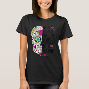 Camiseta Flor Crânio Em Um Cheio Mundial De Avós Seja Uma M