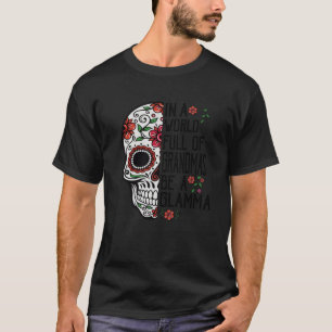 Camiseta Flor Crânio Num Cheio Mundial De Avós É Um Glama