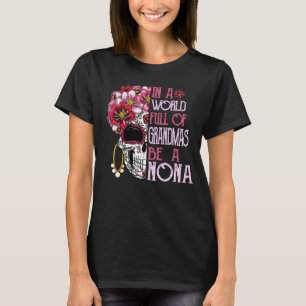 Camiseta Flor Crânio Num Cheio Mundial De Avós Seja Nona