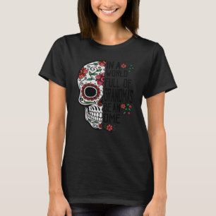 Camiseta Flor Crânio Num Cheio Mundial De Avós Seja Um Ome