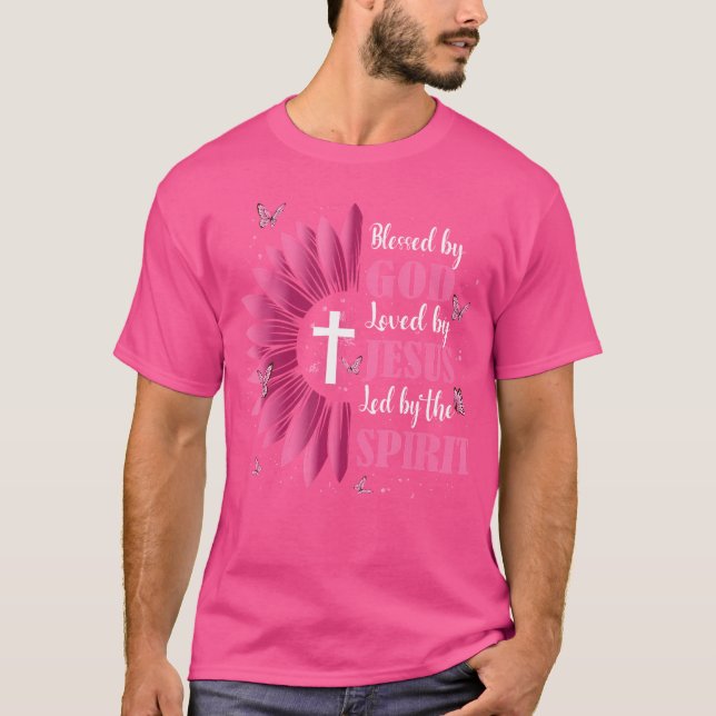Camiseta Flor Cristã Religiosa Abençoada Por Deus Amado Por (Frente)