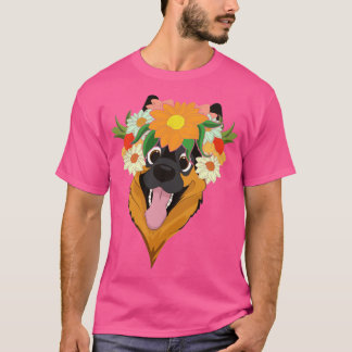 Camiseta Flor Crown Pet Dog Lover Folha Botânica Alemã
