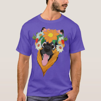 Camiseta Flor Crown Pet Dog Lover Folha Botânica Alemã