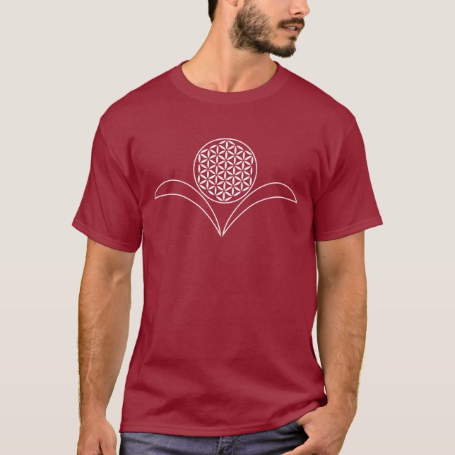 Camiseta Flor da Vida / Blume des Lebens - folhas brancas (Frente)