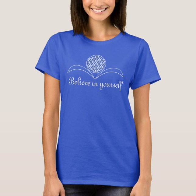 Camiseta Flor da Vida / Blume des Lebens - folhas brancas (Frente)