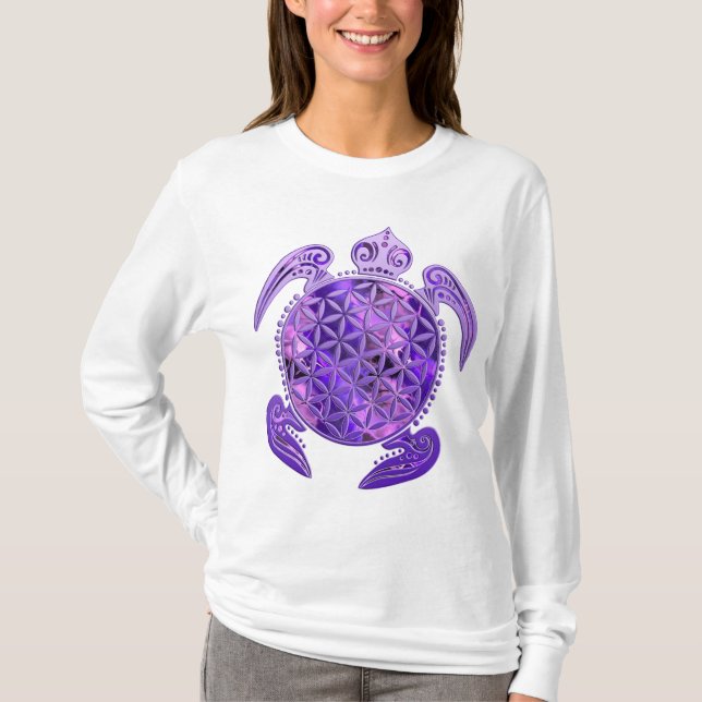 Camiseta Flor da Vida / Blume des Lebens - tartaruga roxa (Frente)