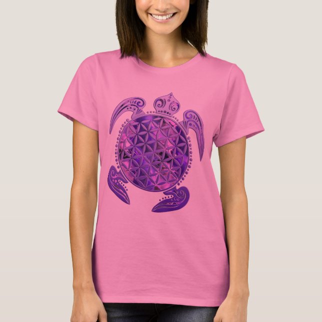 Camiseta Flor da Vida / Blume des Lebens - tartaruga roxa (Frente)