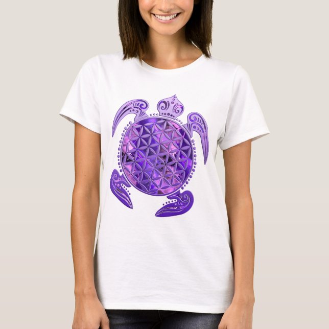 Camiseta Flor da Vida / Blume des Lebens - tartaruga roxa (Frente)
