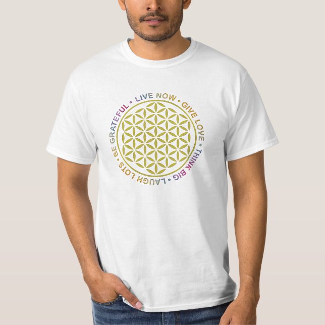 Camiseta Flor da vida com regras de vida (Frente)