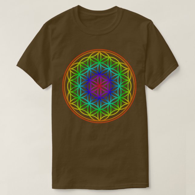 Camiseta Flor da vida Cores do arco-íris Sagradas Geometria (Frente do Design)