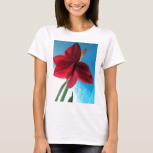 Camiseta Flor de Amaryllis vermelho vívido