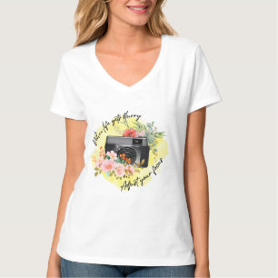 Camiseta Flor de Aquarela de Citação de Fotografia Motivada