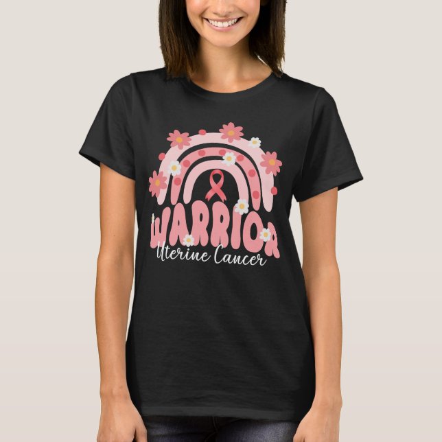 Camiseta flor de arco-íris cancer guerreiro uterino (Frente)