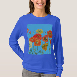 Camiseta Flor de Arte de Aquarela Amarelo Laranja Papoula