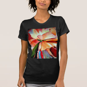 Camiseta Flor de Begônia Arco-íris em aquarela arte origina