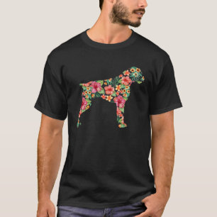 Camiseta Flor de Boxer Silhueta de Cachorro Floral Mulheres