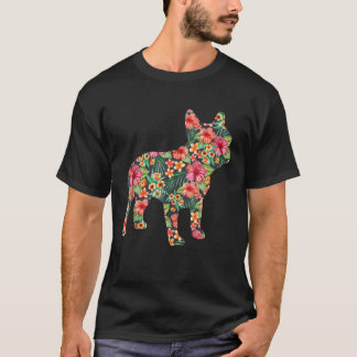 Camiseta Flor de Buldogue Francês Cachorro Engraçado Silhou