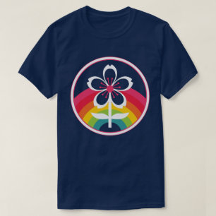 Camiseta flor de cereja arco-íris