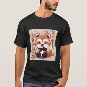 Camiseta Flor De Cereja E Ilustração De Panda Vermelha