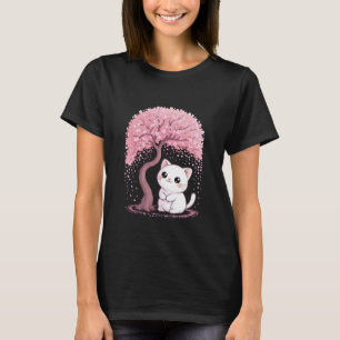 Camiseta Flor de Cerejeira Árvore Japonesa Doce Gata Gatito