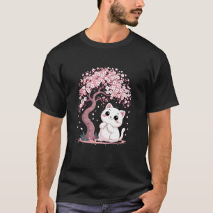 Camiseta Flor de Cerejeira Árvore Japonesa Gato Doce Gatinh