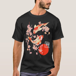 Camiseta Flor de Cerejeira Carpa Koi Japonesa Sakura
