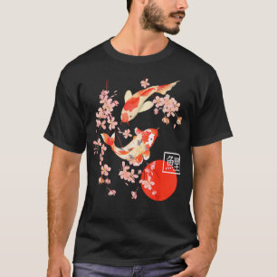 Camiseta Flor de Cerejeira Carpa Koi Peixe Japonês Sakura