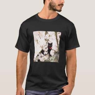 Camiseta flor de cerejeira e gato preto_001