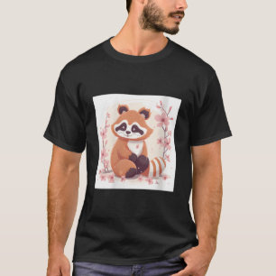 Camiseta Flor de Cerejeira e Panda Vermelho Estilo Doce