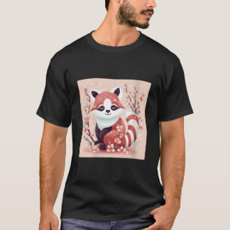 Camiseta Flor de Cerejeira E Panda Vermelho Trabalhos Impre