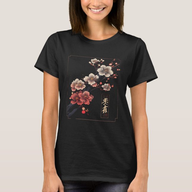 Camiseta Flor de Cerejeira Sakura Gráfica Japão Vaporwa (Frente)