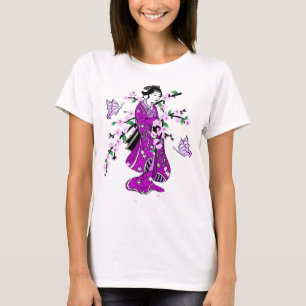 Camiseta Flor de cerejeira - t-shirt da borboleta 1 da