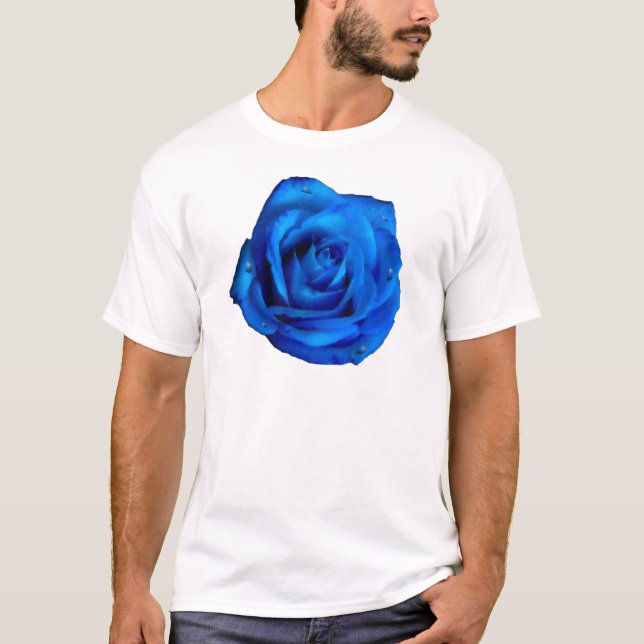 Camiseta Flor de chuva com Rosa azul bonito (Frente)