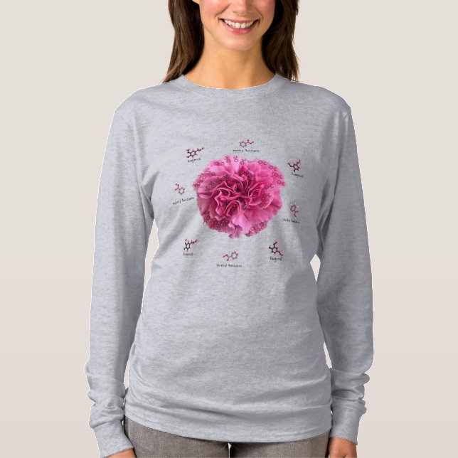 Camiseta Flor de Ciência da Química do Cravo Rosa (Frente)