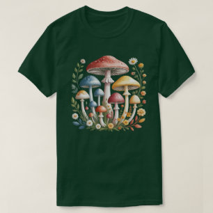 Camiseta Flor de Cogumelo Botânico Flor Silvestre Retro Cot