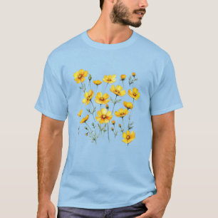 Camiseta Flor de Cosmos Amarelo Escrito por Aquarela