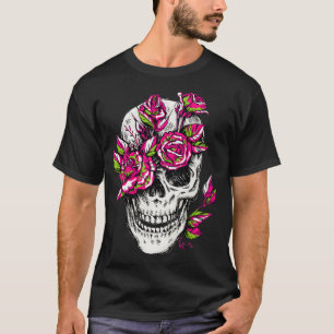 Camiseta Flor de crânio Rosa de Osso Floral do Osso Esquele