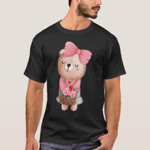 Camiseta Flor de Fita Rosa Rosa-Rosa-Namorados Bonito Urso-